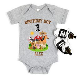 first birthday farm shirt, personalized one barn animals birthday boy shirt, 1st farm birthday boy toddler shirt, barnya