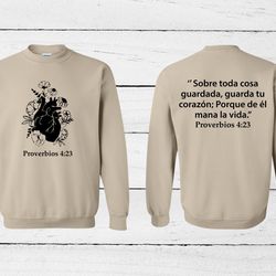 spanish bible verse shirt, spanish christian shirt, christian gift for spanish, porque de el mana la vida, proverbios 42