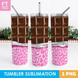 Chocolate Tumbler Wrap - Pink Leopard Tumbler Design, Food 20oz Skinny Tumbler, 3D Tumbler PNG, Glitter Tumbler PNG