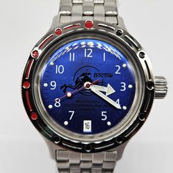 vostok amphibia 2416 scuba dude blue diver 420379 brand new men's mechanical automatic watch