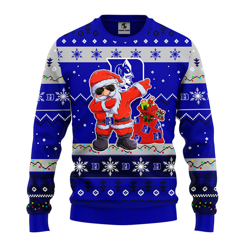 NCAA Duke Blue Devils Dabbing Santa Claus Ugly Hoodie 3D Zip Hoodie 3D Ugly Christmas Sweater 3D Fleece Hoodie