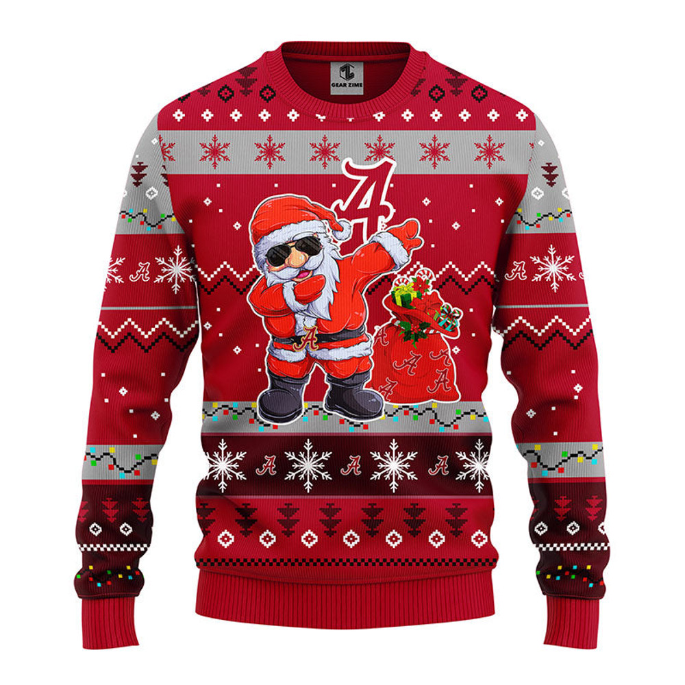 NCAA Alabama Crimson Tide Dabbing Santa Claus Ugly Hoodie 3D Zip Hoodie 3D Ugly Christmas Sweater 3D Fleece Hoodie