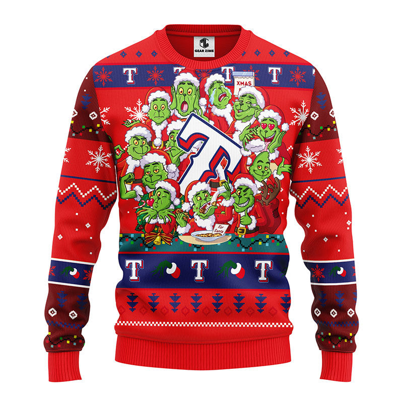 MLB Texas Rangers 12 Grinch All Over Print Ugly Hoodie 3D Zip Hoodie 3D Ugly Christmas Sweater 3D Fleece Hoodie