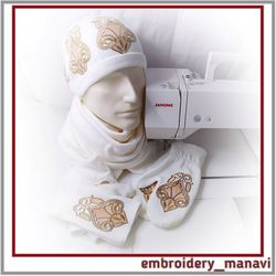 In the hoop machine embroidery designs set of hat & fingerless gloves & mittens