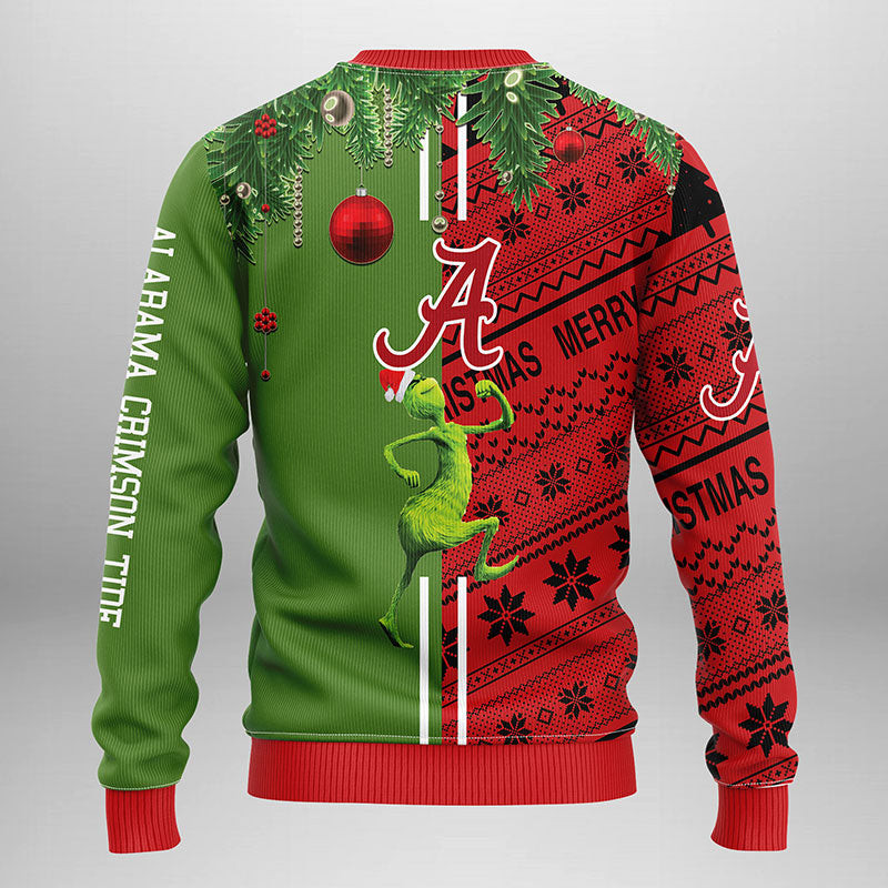 NCAA Alabama Crimson Tide Grinch & Scooby-doo Ugly Hoodie 3D Zip Hoodie 3D Ugly Christmas Sweater 3D Fleece Hoodie