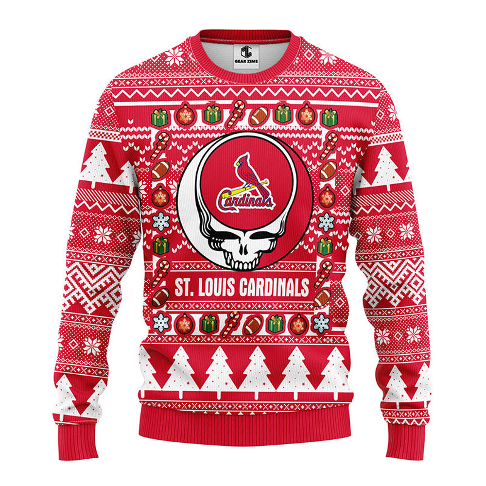 MLB St. Louis Cardinals Grateful Dead Ugly Hoodie 3D Zip Hoodie 3D Ugly Christmas Sweater 3D Fleece Hoodie