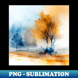 Colorful Autumn Landscape Watercolor - Elegant Sublimation PNG Download - Enhance Your Apparel with Stunning Detail