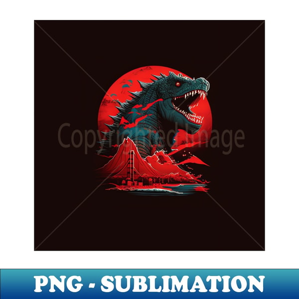 Godzilla Red Lettering Godzilla in Red Moon - PNG Transparent Sublimation Design - - Inspire ...