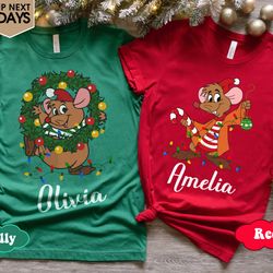 disney jaq and gus gus christmas shirt, cinderella gus gus christmas shirt, christmas couple tee, personalized family di