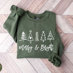 merry and bright sweatshirt, christmas tree shirt, merry christmas shirt, merry and bright trees tee, christmas gift, gi