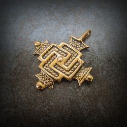Sun symbol bronze necklace pendant,Handmade pendant Svarga,svarga bronze necklace charm,ukrainian handmade jewelry,cross