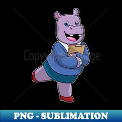 Hippo as Secretary with Notepad - PNG Transparent Digital Download File for Sublimation - Perfect for Personalization