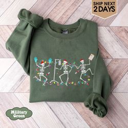 skeleton nurse christmas sweatshirt, christmas skeleton dancing sweatshirt hoodie, christmas gift for nurse registered n
