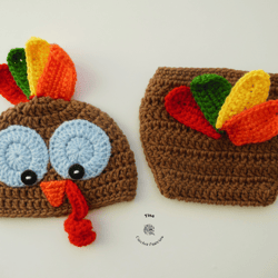 CROCHET PATTERN - Turkey Hat and Diaper Cover Set | Thanksgiving Day Baby Photo Prop | Crochet Halloween Costume