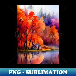 Colorful Autumn Landscape Watercolor 27 - Decorative Sublimation PNG File - Enhance Your Apparel with Stunning Detail