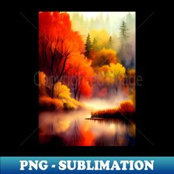 Colorful Autumn Landscape Watercolor 5 - PNG Transparent Digital Download File for Sublimation - Spice Up Your Sublimation Projects
