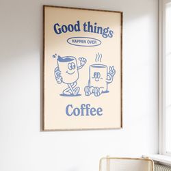 coffee print, retro drink poster, modern kitchen decor, retro poster, vintage poster, kitchen decor, retro illustration,