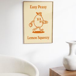 easy peasy retro character wall art, retro lemon wall print, digital download print, retro wall decor, large printable p