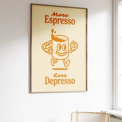 espresso retro character wall art, retro wall art, downloadable print, wall decor, large printable art, printable retro