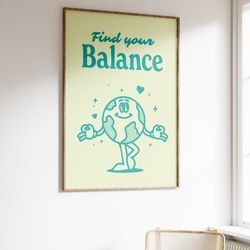 find your balance, retro wall print, positive wall art, manifest poster, retro wall decor, large printable art, download