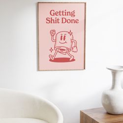 funny bathroom wall print, pink retro wall art, retro wall decor, toilet digital download prints, large printable art, d