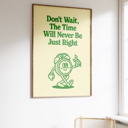 green trendy poster, retro quote print, dorm room decor, digital download print, colorful boho print, modern retro offic