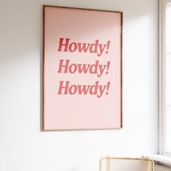 groovy howdy poster, vintage western wall art, typography print, southern home decor, wild west print, red howdy art, pr