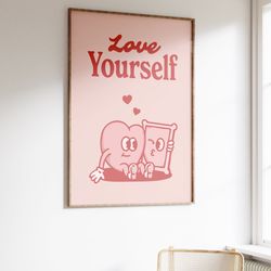 love yourself wall print, cute print, retro wall art, digital download print, printable retro art, positive affirmations