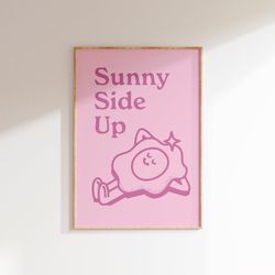 positive mindset art, pink wall decor, trendy wall art, cute preppy print, positive art quote, sunny side up, retro wall