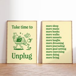 positive mindset poster set of 2, mindful poster, retro wall art, groovy print, colorful retro poster, trendy wall art,