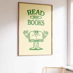 read more books, retro quote, retro book illustration, downloadable art, reading art prints, retro wall art, encouraging