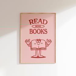 reading poster, book lover poster, read more quote, retro book illustration, classroom print, cute book wall art, vintag