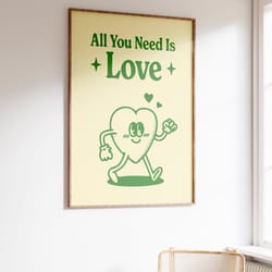 retro love print, retro wall print, instant download art, retro cartoon character, love poster, printable art, aesthetic