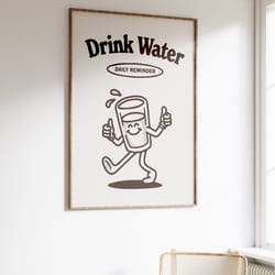 retro quote wall print, stay hydrated water reminder, self care wall art, retro character wall art, 70s poster prints, p