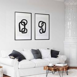 Modern Simple Minimal Gallery Wall Art Set of 2 Abstract Art Black and White Prints Bedroom Wall Art Living Room Art Lin