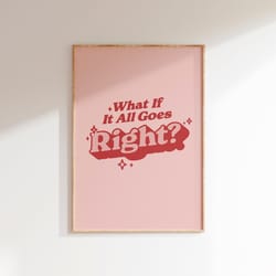 what if quote, retro wall print, typography poster, dorm room decor, trendy wall art, positive prints, cute red print, r