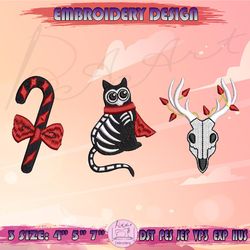 christmas black cat embroidery design, candy cane embroidery, spooky christmas embroidery, machine embroidery designs