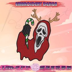 christmas ghost face embroidery design, scream christmas embroidery, halloween christmas embroidery, machine embroidery designs