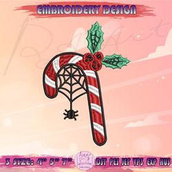 spooky christmas candy cane embroidery design, spooky christmas embroidery, halloween christmas embroidery, machine embroidery designs