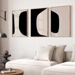 Neutral Modern Minimal Gallery Wall Art Set of 3 Black Beige Nordic Prints Simple Abstract Art Boho Bedroom Decor Abstra