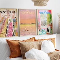 New Yorker Magazine Cover Poster Set of 3, The New Yorker Print, Retro Style Magazine Cover Print, New Yorker Wall Art,