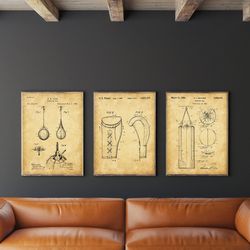 boxing patent art set of 3, boxing gloves poster, punching bag patent, striking bag decor, .jpg