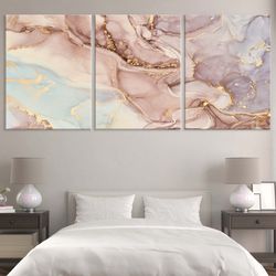 Pink fluid wall art prints Over the bed wall art set Living room modern set of 3 canvas Abstract 3 piece wall decor Bedr