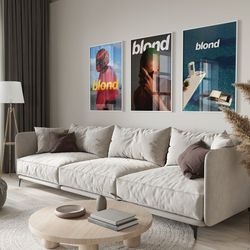 frank ocean blonde minimalist set of 3 posters, blonde tracklist album poster, aesthetic music poster, music room decor,