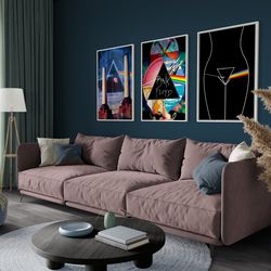 pink floyd set of 3 posters, pink floyd, the dark side of the moon album cover, pink floyd graphic poster, poster wall a