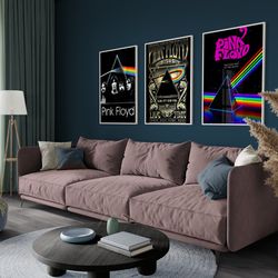 pink floyd set of 3 posters, pink floyd, the dark side of the moon album cover, pink floyd graphic poster, poster wall a