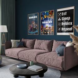roblox set of 3 posters, video game cover, roblox game, roblox poster, gift for son, kids game, fun game, game poster, w