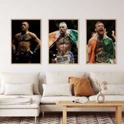 conor mcgregor poster, conor mcgregor set of 3 ufc posters, mma, sports, wall art, boxing poster, mma poster, martial ar