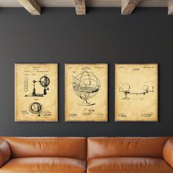 astronomy patent set of 3, planetarium, solar system armillary sphere tellurian astronomical globe, .jpg