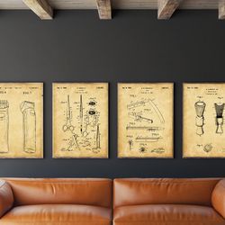 barbershop patents set of 4, hipster cool gift, brush, razors, shaving machine, scissors, barber shop art, patent prints